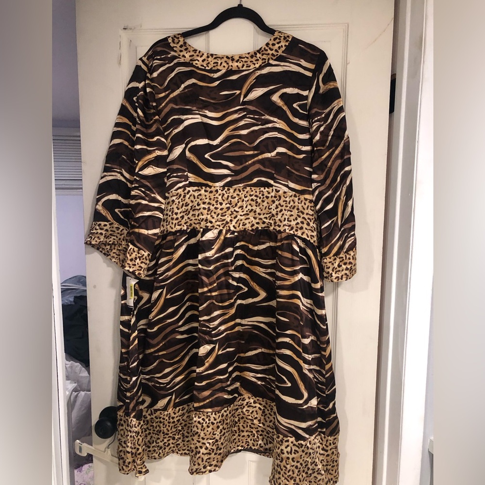 WD.NY Brown and Tan Animal Print Midi Dress - Picture 2 of 5